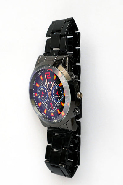 Sporty Black Men's Chronograph-Style Watch with Red Accents