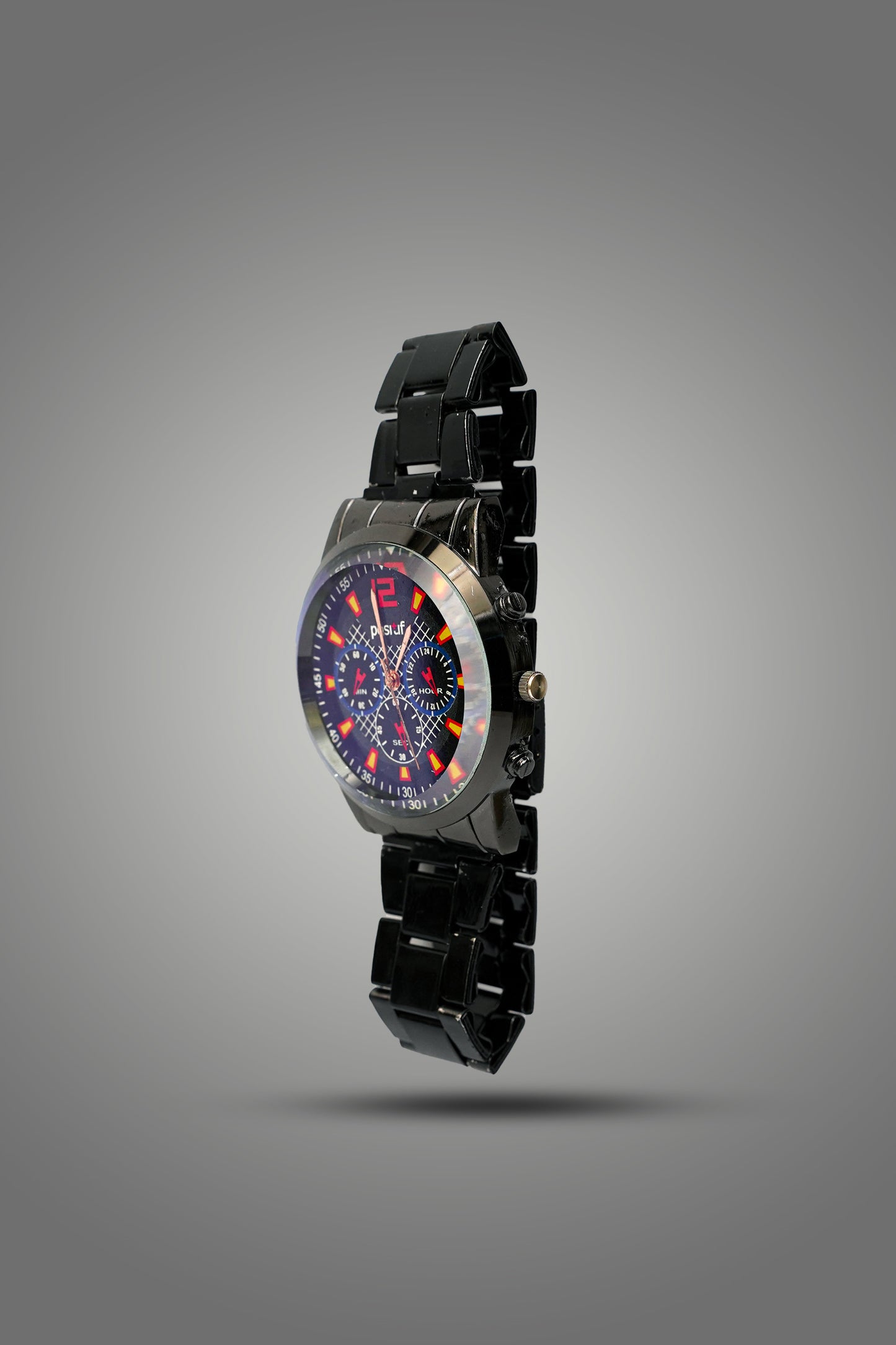 Sporty Black Men's Chronograph-Style Watch with Red Accents