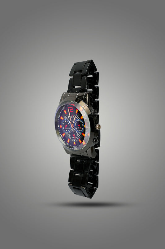 Sporty Black Men's Chronograph-Style Watch with Red Accents