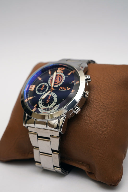 Men's Quartz Watch with Silver Metal Strap