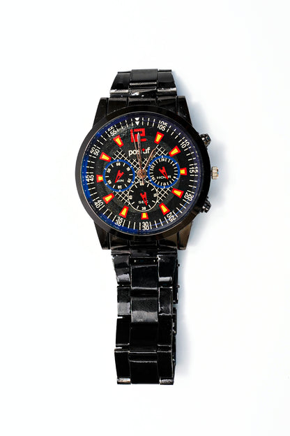 Sporty Black Men's Chronograph-Style Watch with Red Accents