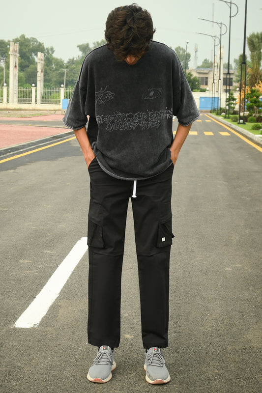 Men's Black Cargo Trouser with 6 Pockets